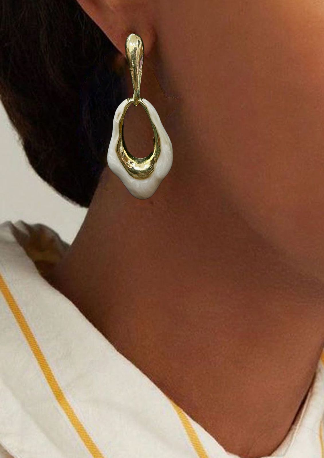 Elegant Gold & Pearl Enamel Drop Earring-Mivanaa